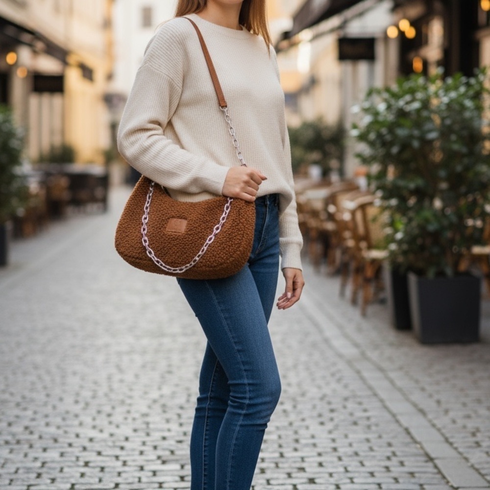 Brown Faux Fur Shoulder Bag - Picture 3 of 3